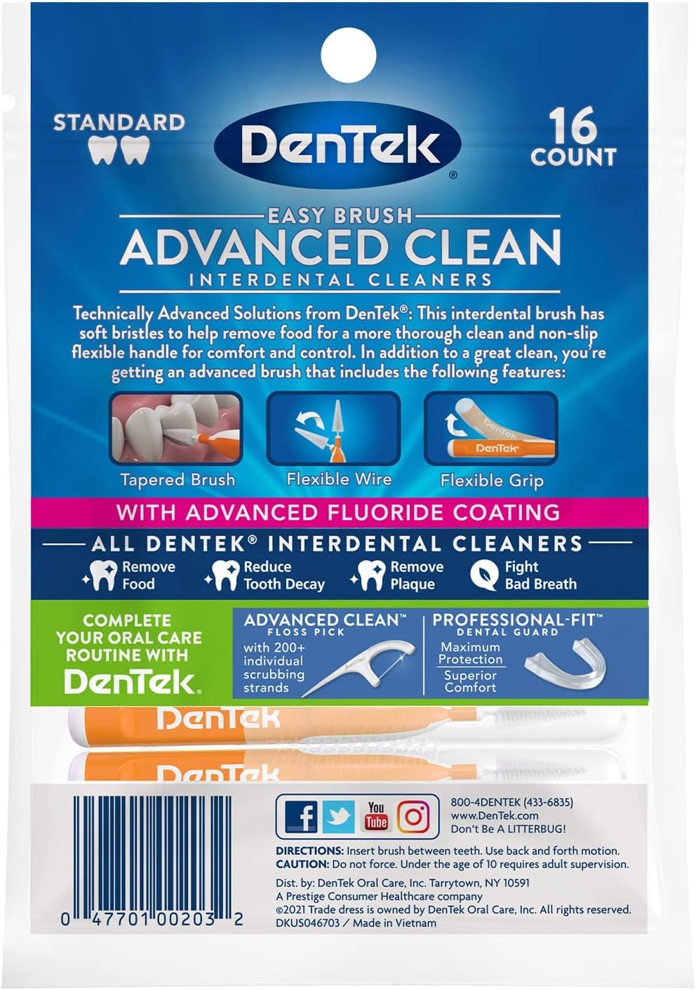 DenTek Easy Brush Interdental Cleaners Mint, 16 Count, Pack of 10 - view 4